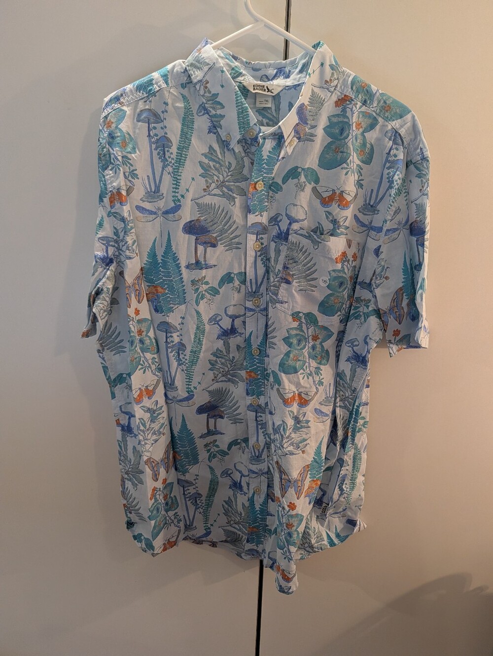 Eddie Bauer TXL Light Blue Botanical Baja Print Short-Sleeve Shirt NWT